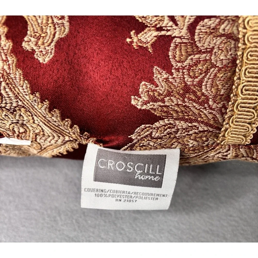 Luxury Croscill Carlisle Throw Pillow Red Gold Damask Stripe Tassels 20